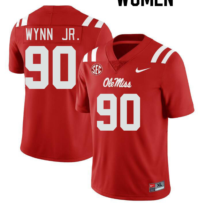 Women #90 Stephon Wynn Jr. Ole Miss Rebels College Football Jerseyes Stitched Sale-Red